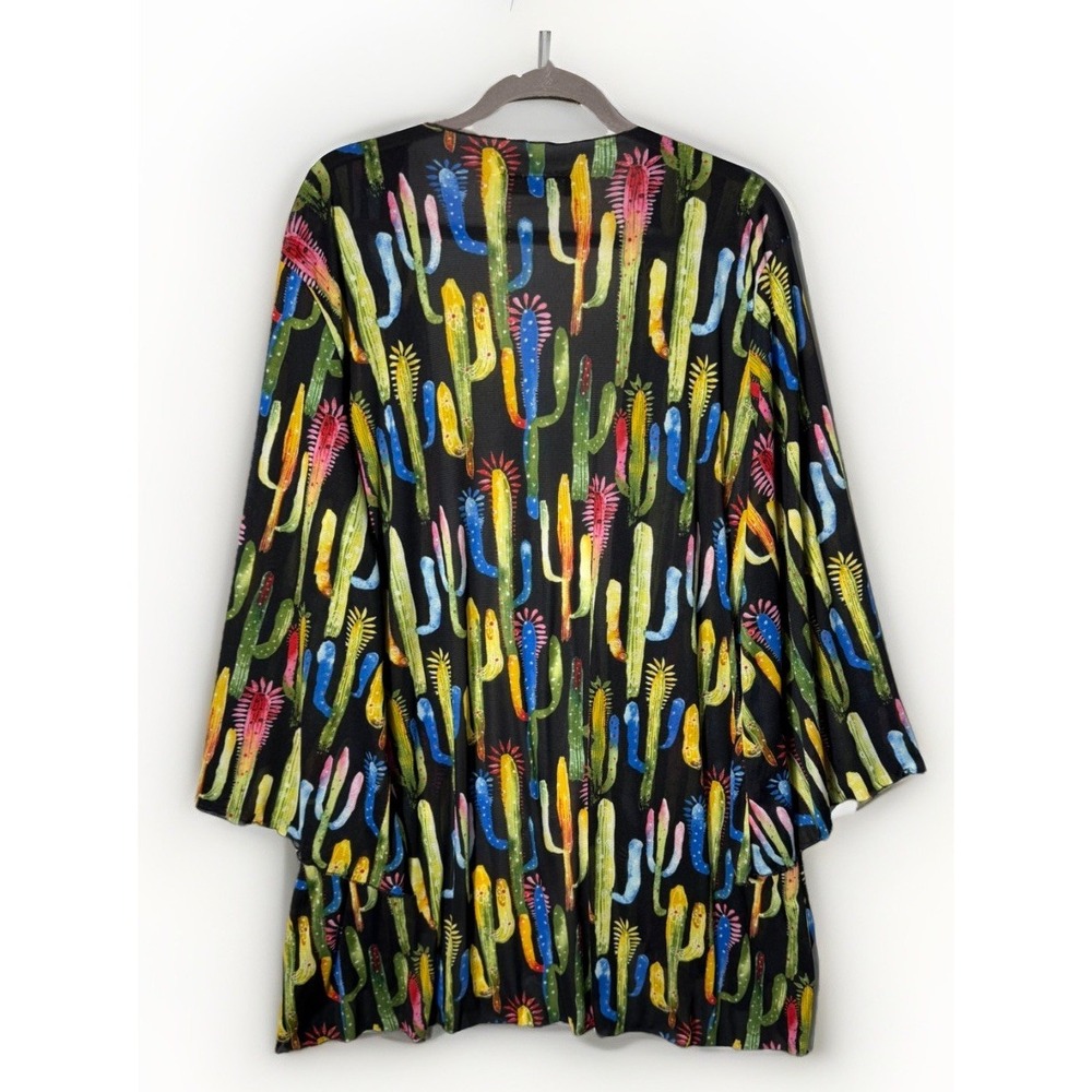 Lucky And Blessed L & B Colorful Cactus Print Sheer Maxi Duster Kimono Size 2X - Picture 3 of 8